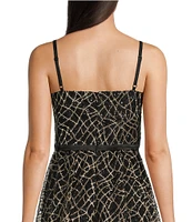 Calvin Klein Sleeveless V-Neck Sequin Mesh Short A-Line Dress