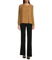 Calvin Klein Solid Chiffon Accordion Pleat Crew Neck Long Sleeve Top