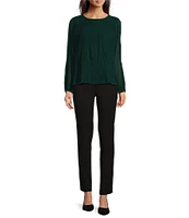 Calvin Klein Solid Chiffon Accordion Pleat Crew Neck Long Sleeve Top