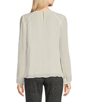 Calvin Klein Solid Chiffon Accordion Pleat Crew Neck Long Sleeve Top