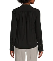 Calvin Klein Solid Crepe de Chine Split V-Neck Long Sleeve Blouse