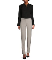 Calvin Klein Solid Crepe de Chine Split V-Neck Long Sleeve Blouse