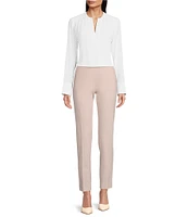 Calvin Klein Solid Crepe de Chine Split V-Neck Long Sleeve Blouse