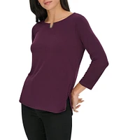 Calvin Klein Solid Knit Crew Neck 3/4 Sleeve Relaxed Fit Top