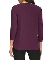 Calvin Klein Solid Knit Crew Neck 3/4 Sleeve Relaxed Fit Top