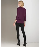 Calvin Klein Solid Knit Crew Neck 3/4 Sleeve Relaxed Fit Top