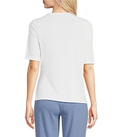 Calvin Klein Solid Knit Crew Neck Elbow Sleeve Drape Top