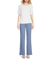 Calvin Klein Solid Knit Crew Neck Elbow Sleeve Drape Top