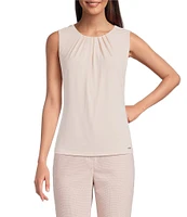 Calvin Klein Solid Knit Pleated Crew Neck Sleeveless Cami Top