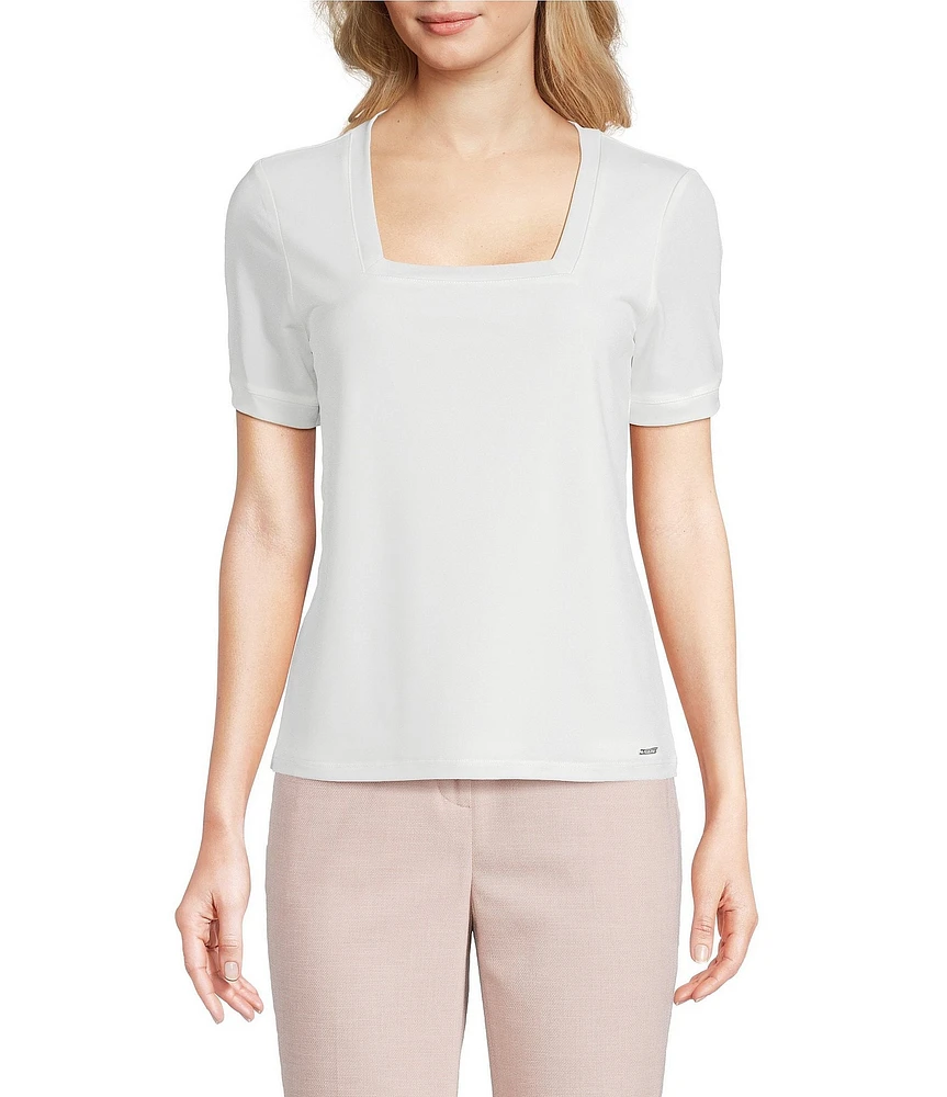 Calvin Klein Solid Knit Square Neck Short Sleeve Top