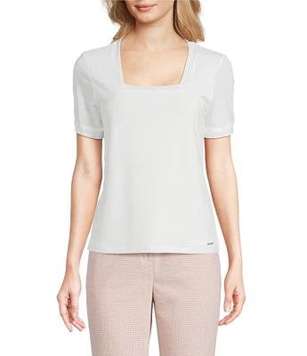 Calvin Klein Solid Knit Square Neck Short Sleeve Top