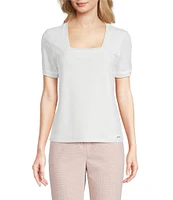 Calvin Klein Solid Knit Square Neck Short Sleeve Top