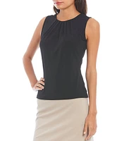 Calvin Klein Solid Pleated Crew Neck Knit Tank Top