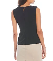 Calvin Klein Solid Pleated Crew Neck Knit Tank Top