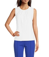 Calvin Klein Solid Pleated Crew Neck Knit Tank Top