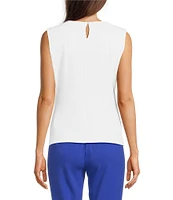 Calvin Klein Solid Pleated Crew Neck Knit Tank Top