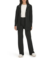 Calvin Klein Solid Point Collar Long Sleeves Tie Belt Snap Front Jacket