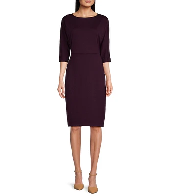 Calvin Klein Solid Ponte Boat Neck 3/4 Sleeve Sheath Dress