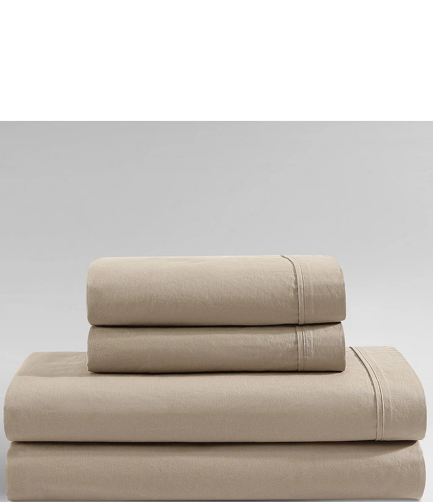 Calvin Klein Solid Washed Cotton Percale Sheet Set