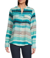 Calvin Klein Split Neck Roll Tab Button Front Blouse