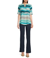 Calvin Klein Split Neck Roll Tab Button Front Blouse