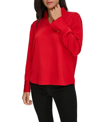 Calvin Klein Split V-Neck Long Wide Cuff Sleeve Blouse