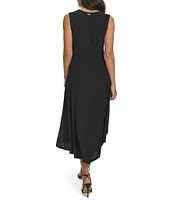 Calvin Klein Stretch Crew Neckline Asymmetrical Hemline Dress