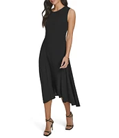 Calvin Klein Stretch Crew Neckline Asymmetrical Hemline Dress