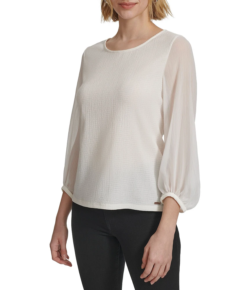 Calvin Klein Stretch Crew Neckline Long Sleeve Blouse