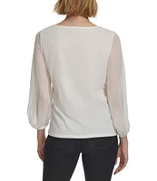 Calvin Klein Stretch Crew Neckline Long Sleeve Blouse