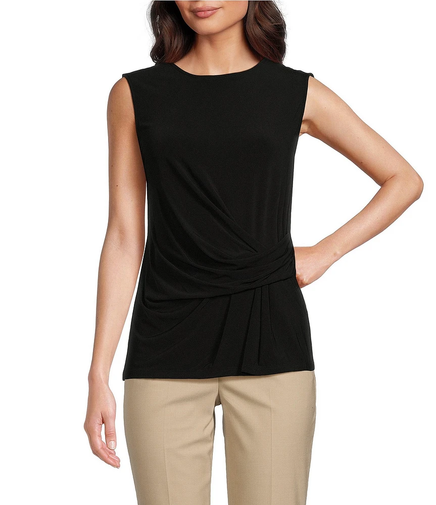 Calvin Klein Stretch Crew Neckline Sleeveless Gathered Waist Top