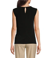 Calvin Klein Stretch Crew Neckline Sleeveless Gathered Waist Top