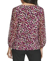 Calvin Klein Stretch Abstract Dot Printed Crew Neckline Long Sleeve Blouse