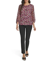 Calvin Klein Stretch Abstract Dot Printed Crew Neckline Long Sleeve Blouse