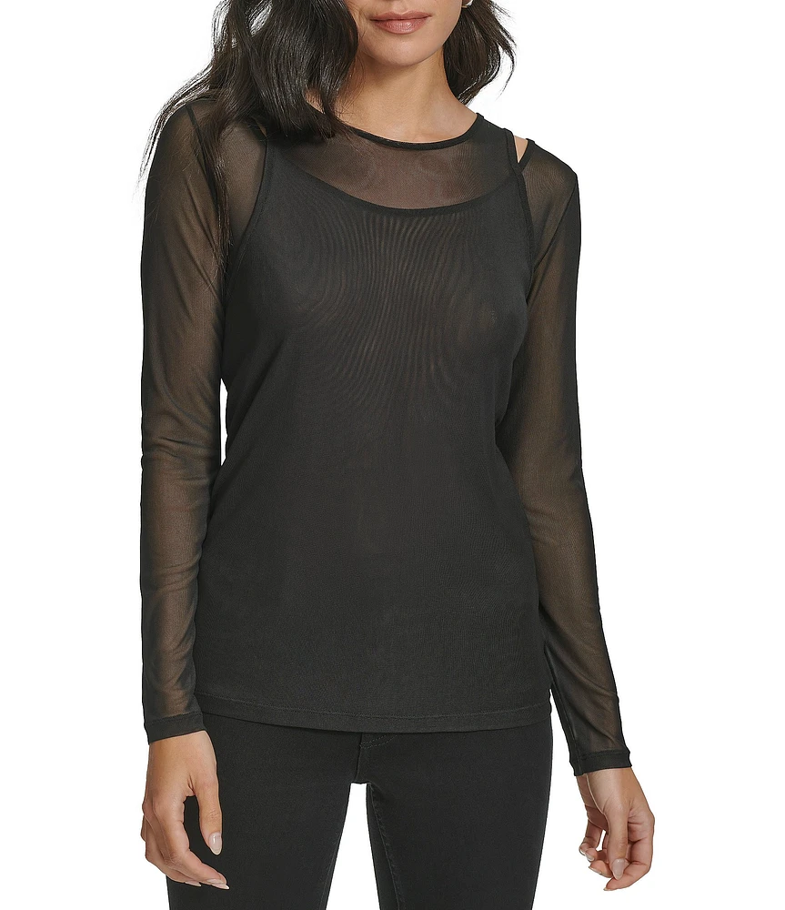 Calvin Klein Stretch Mesh Crew Neckline Long Sleeve Top