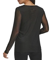 Calvin Klein Stretch Mesh Crew Neckline Long Sleeve Top