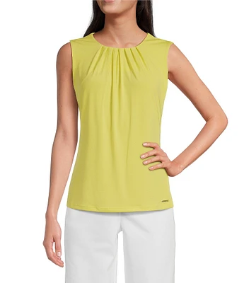 Calvin Klein Stretch Pleated Crew Neck Sleeveless Cami Top