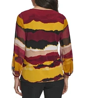 Calvin Klein Stretch Abstract Printed Crew Neckline Long Sleeve Blouse