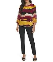 Calvin Klein Stretch Abstract Printed Crew Neckline Long Sleeve Blouse