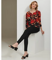 Calvin Klein Stretch Floral Printed Split V Neckline 3/4 Sleeve Blouse