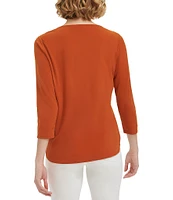 Calvin Klein Stretch Round Notch Neckline 3/4 Sleeve Blouse