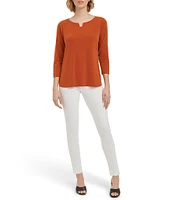 Calvin Klein Stretch Round Notch Neckline 3/4 Sleeve Blouse