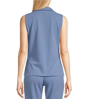 Calvin Klein Stretch Scuba Crepe Collared V-Neck Sleeveless Twist Front Top