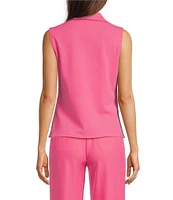 Calvin Klein Stretch Scuba Crepe Collared V-Neck Sleeveless Twist Front Top