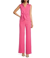 Calvin Klein Stretch Scuba Crepe Collared V-Neck Sleeveless Twist Front Top
