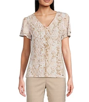 Calvin Klein Stretch Snake Print V Neckline Short Double Tier Sleeve Top