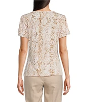 Calvin Klein Stretch Snake Print V Neckline Short Double Tier Sleeve Top