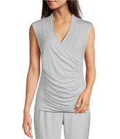 Calvin Klein Stretch Surplice V-Neck Sleeveless Ruched Top