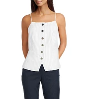 Calvin Klein Striped Linen Blend Square Neck Sleeveless Top