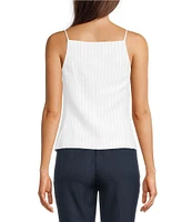 Calvin Klein Striped Linen Blend Square Neck Sleeveless Top
